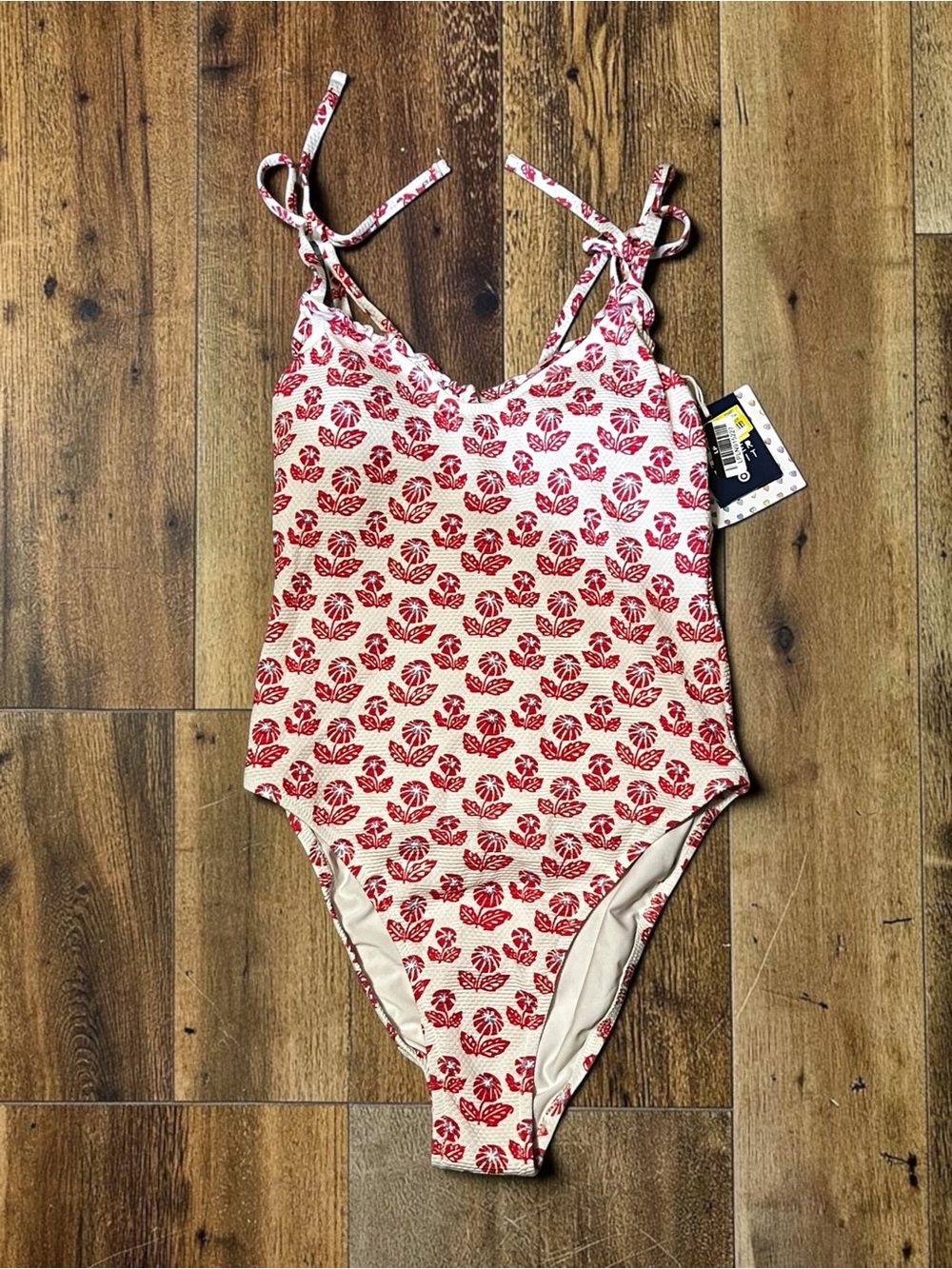 Roller Rabbit White Cream One-Piece Swimsuit with Red Leaf Print